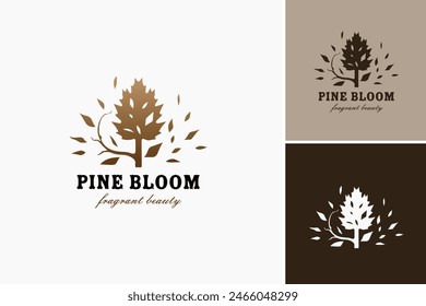 Pine Blossom logo: A delicate pine tree adorned with blossoms, symbolizing growth and beauty. Perfect for eco-friendly brands promoting sustainability and natural beauty.
