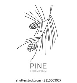 Pine brahcn with pine cones line symbol. Isolated vector illustration of icon. Sign concept for your web site, mobile app, logo, UI design.