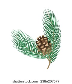 Concepto de bifurcación de pino. Parte del árbol de Navidad. Bosque y vida silvestre, flora. Naturaleza y ecosistema. Diseño para postal de invitación. Dibujo vectorial plano de dibujos animados aislado en fondo blanco