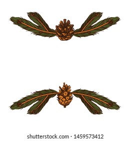 Pine branch with cones on a white background. Can be used for Christmas card.