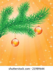pine branch decorated by spheres, means readiness for arrival of a long-awaited holiday