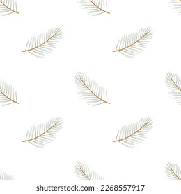 Pine branch. Doodle evergreen twig. Christmas floral seamless pattern. Winter nature background.