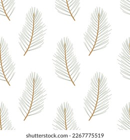 Pine branch. Evergreen twig. Christmas floral seamless pattern. Winter nature background.