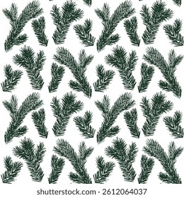 Pine branch pattern fir tree endless seamless pattern. Vector illustration