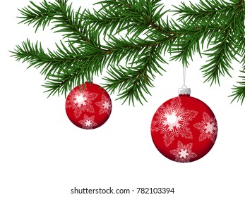 Pine Branch With Red Christmas Balls