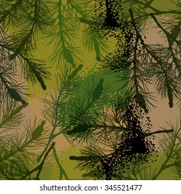 Pine branch seamless pattern camouflage summer. Vector illustration