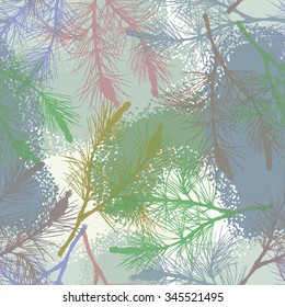 Pine branch seamless pattern camouflage holiday. Vector illustration