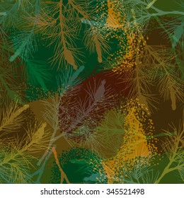 Pine branch seamless pattern camouflage autumn. Vector illustration