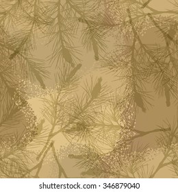 Pine branch seamless pattern camouflage sand. Vector illustration