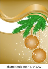 pine branch with two balls peeping out from under the brown wave