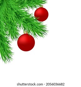 Pine branches and christmas ball isolated on white background