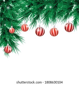 pine branches decorated with christmas balls background for christmas posters