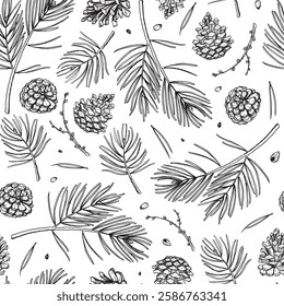 Pine branches vector seamless pattern