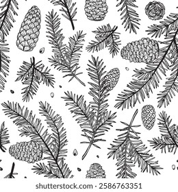 Pine branches vector seamless pattern