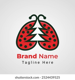 Pine Bug Logo, combination logo of Ladybug Insect animal arranged that form pine negative space