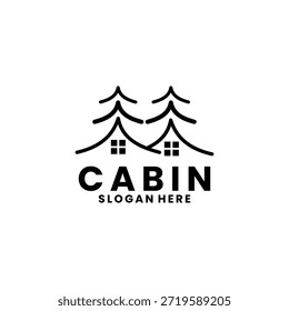 Modelo de vetor de design de logotipo de cabine de pinho. Design criativo do logotipo da cabine. Design de logotipo de cabine minimalista e moderno