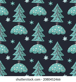 Pine cartoon tree forest seamless pattern - Christmas background