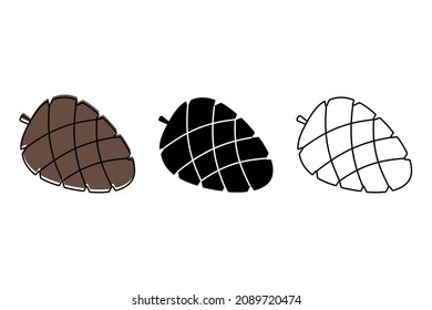 Pine, cedar cones icons on white background.  Outline, silhouette, color fill. Logo, template for design postcards, scrapbooking, applications, wallpaper, wrapping, fabric. Vector illustration