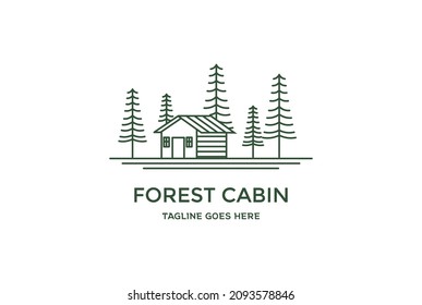 Pine Cedar Evergreen Spruce Conifer Fir Larch Ciprés Bosque con Casa Casa Cabina Villa Inn Hotel Chalet Logo Diseño