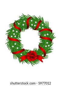 Pine Christmas chaplet, that looks like real, with decorations: bow and band