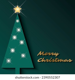 Pine christmas with star greeting card in green color design vector