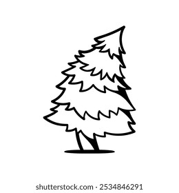 pine Christmas tree drawing coloring line art style sketch classic vintage design illustration