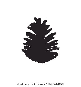 Pine cone Black silhouette. Pinecone icon isolated on white. Element for a Christmas card, sticker, logo. vector illustration. EPS10.