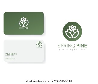 Pine Cone, blooming flowers logo with Business Card Template