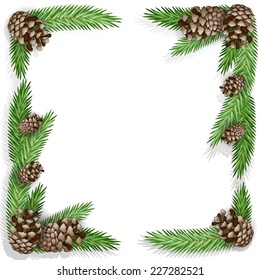 Pine cone with branch and snowflakes 