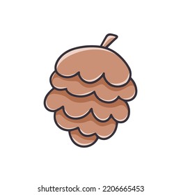 Pine cone cartoon clipart. Single cone of coniferous tree isolated vector illustration. Natural decoration