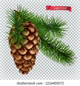 Pine cone christmas decoration. 3d realistic vector icon