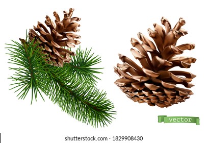 Pine cone christmas decoration 3d realistic vector icon