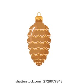 Cono de pino decoración del árbol de Navidad. Ilustración vectorial para estampado, fondos, fundas y embalaje. La Imagen se puede utilizar para tarjetas, carteles, pegatinas y textiles. Aislado sobre fondo blanco.