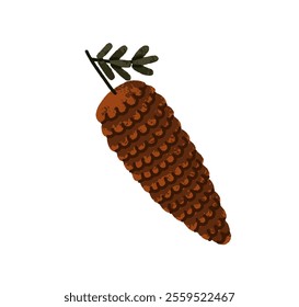 Pine cone. Conifer pinecone, brown wood seasonal decoration. Botanical decorative design element, forest tree decor. Organic natural coniferous flat vector illustration isolated on white background