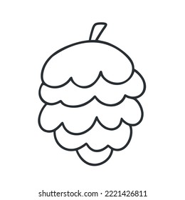 Pine cone contour monochrome image. Simple black sketch pine cone isolated vector illustration