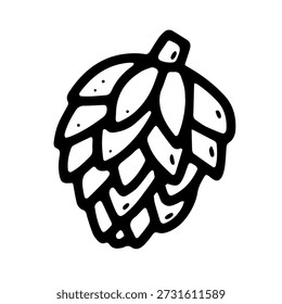 Pine cone doodle image. Hand-drawn pinecone sign. Eco symbol of nature, autumn, winter holidays. Outline botanical fall icon. A cozy decorative element. Forest line art. Vector seasonal illustration