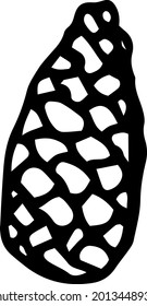 Doodle de cono de pino. Ilustración de vectores dibujada a mano en blanco y negro. Objeto aislado sobre un fondo blanco.