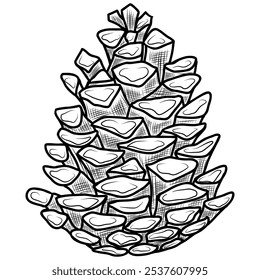 Pine Cone engraving, detailed pine cone illustration