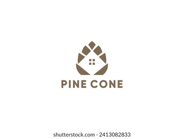 plantilla de diseño de conos de pino y logotipo de la casa