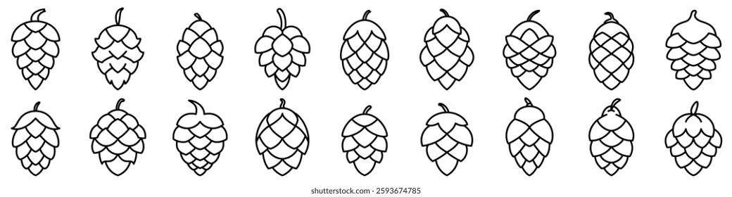 Pine cone icon. Editable stroke. Set of black linear pine cone icons. Pine cone symbol. Vector illustration