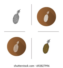 Pine cone icon. Flat design, linear and color styles. Isolated vector illustrations