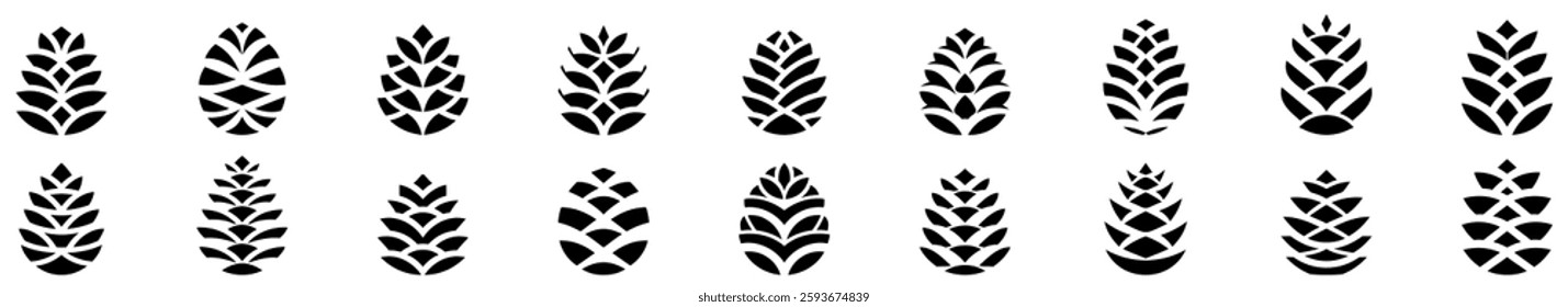 Pine cone icon. Set of black pine cone icons. Pine cone symbol. Vector illustration