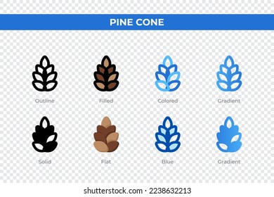 Pine cone icons in different style. Pine cone icons set. Holiday symbol. Different style icons set. Vector illustration