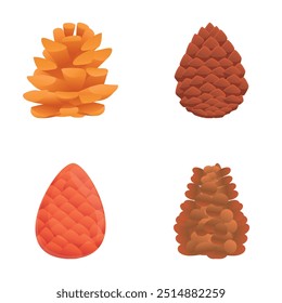 Pine cone icons set cartoon vector. Various coniferous tree cone. Plant seed, nature, environment