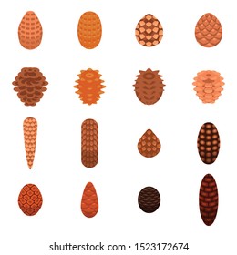 Pine cone icons set. Isometric set of pine cone vector icons for web design isolated on white background