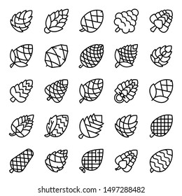 Pine cone icons set. Outline set of pine cone vector icons for web design isolated on white background