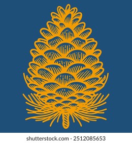 Pine cone illustration. Isolated on color background. Vector illustration in line art style