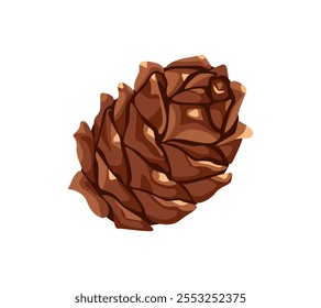Cono de pino aislado sobre fondo blanco. Ilustración plana de dibujos animados de Vector.
