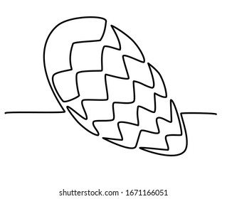 pine cone lies on the table. Hand-drawn picture of one continuous continuous line. Vector isolated hand-drawn illustration on a white background. Healthy Diet Fruits