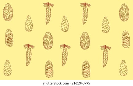 pine cone line art seamless pattern background